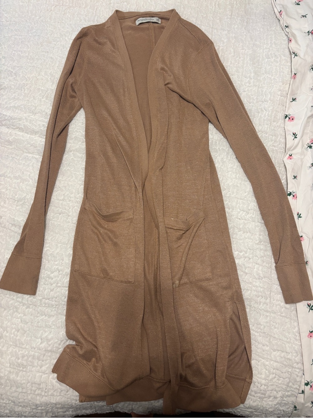 Abercrombie & Fitch Long Open-Front Cardigan in Light Brown